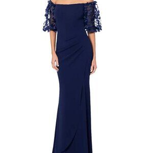 Xscape Flower‎ Applique Off-the-Shoulder Puffed Sleeve Sheath Dress Size 12 NWT